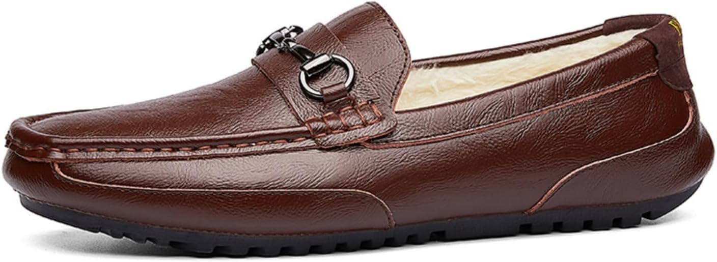 

Мужские лоферы из натуральной кожи с декоративной пряжкой, без шнурков, с теплой флисовой подкладкой, удобные Yrzhgdl, коричневый