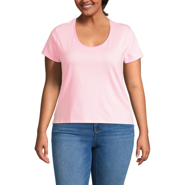 

Плюс сайз футболка с круглым вырезом и коротким рукавом Lands' End, цвет rose pink stripe