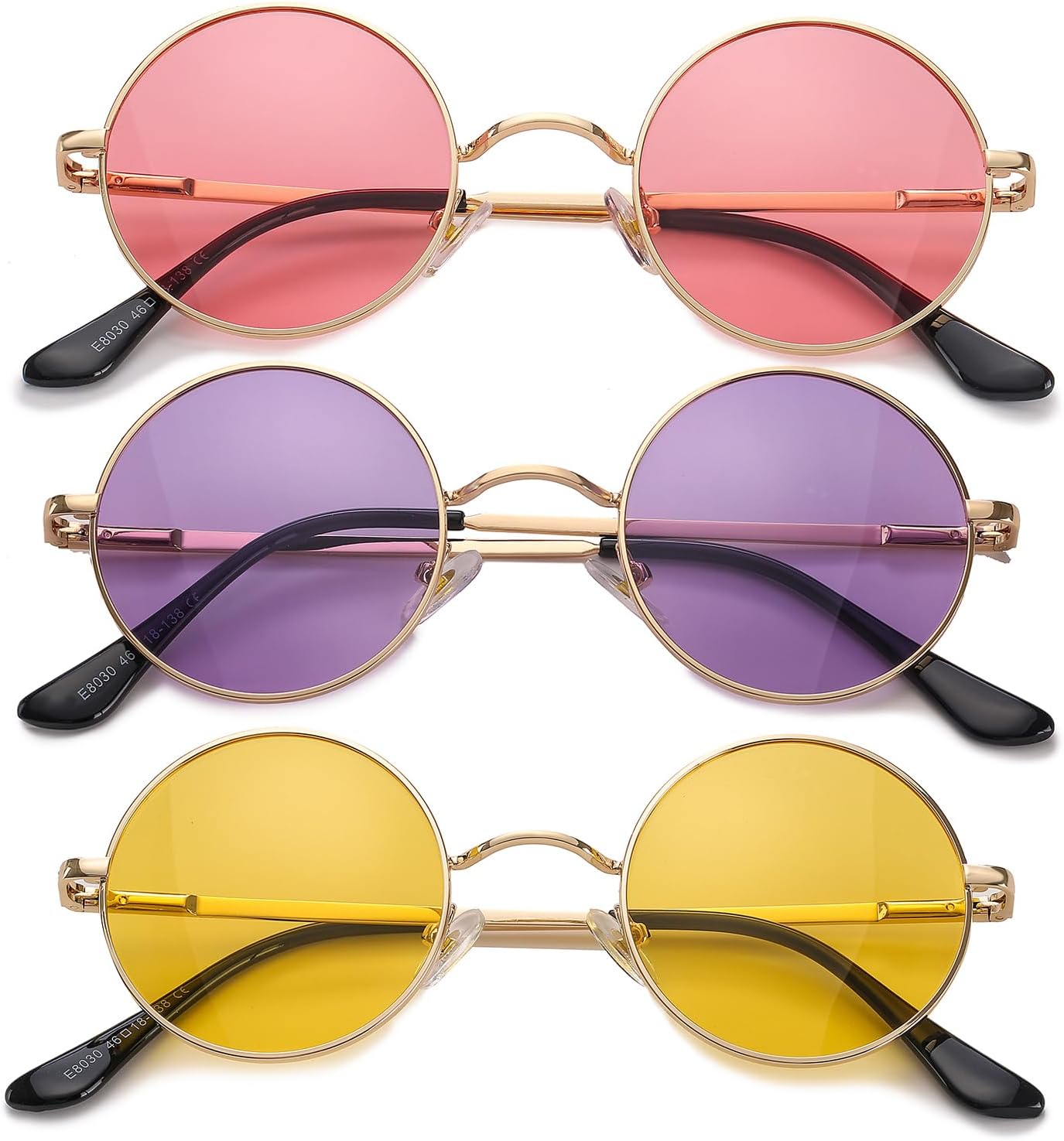 

Поляризованные круглые солнцезащитные очки HJSTES для женщин и мужчин в стиле ретро-хиппи, маленькие круглые солнцезащитные очки, 3 Pack (Gold/Pink+gold/Purple+gold/Yellow)