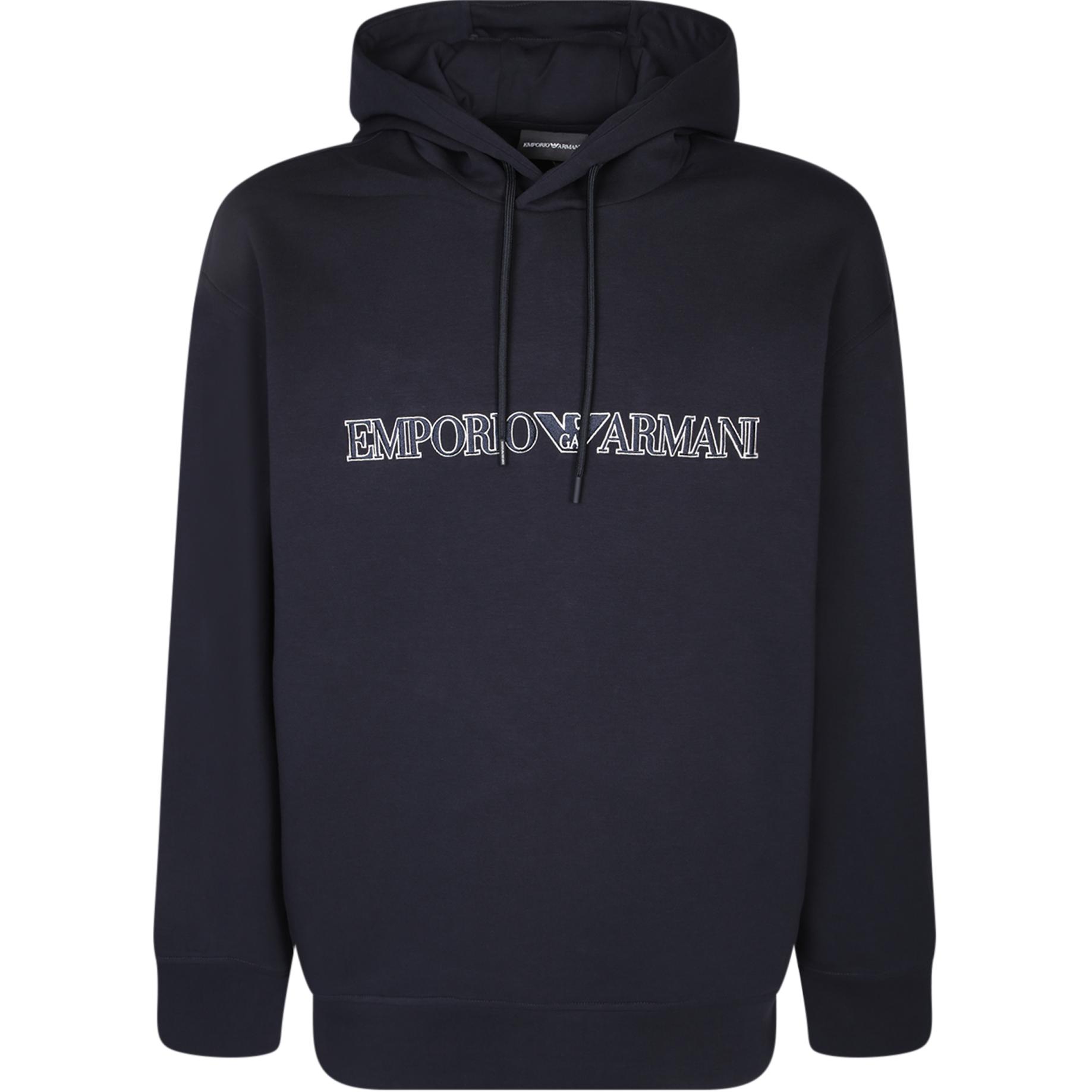 

Худи с вышитым логотипом на шнурке EMPORIO ARMANI, синий