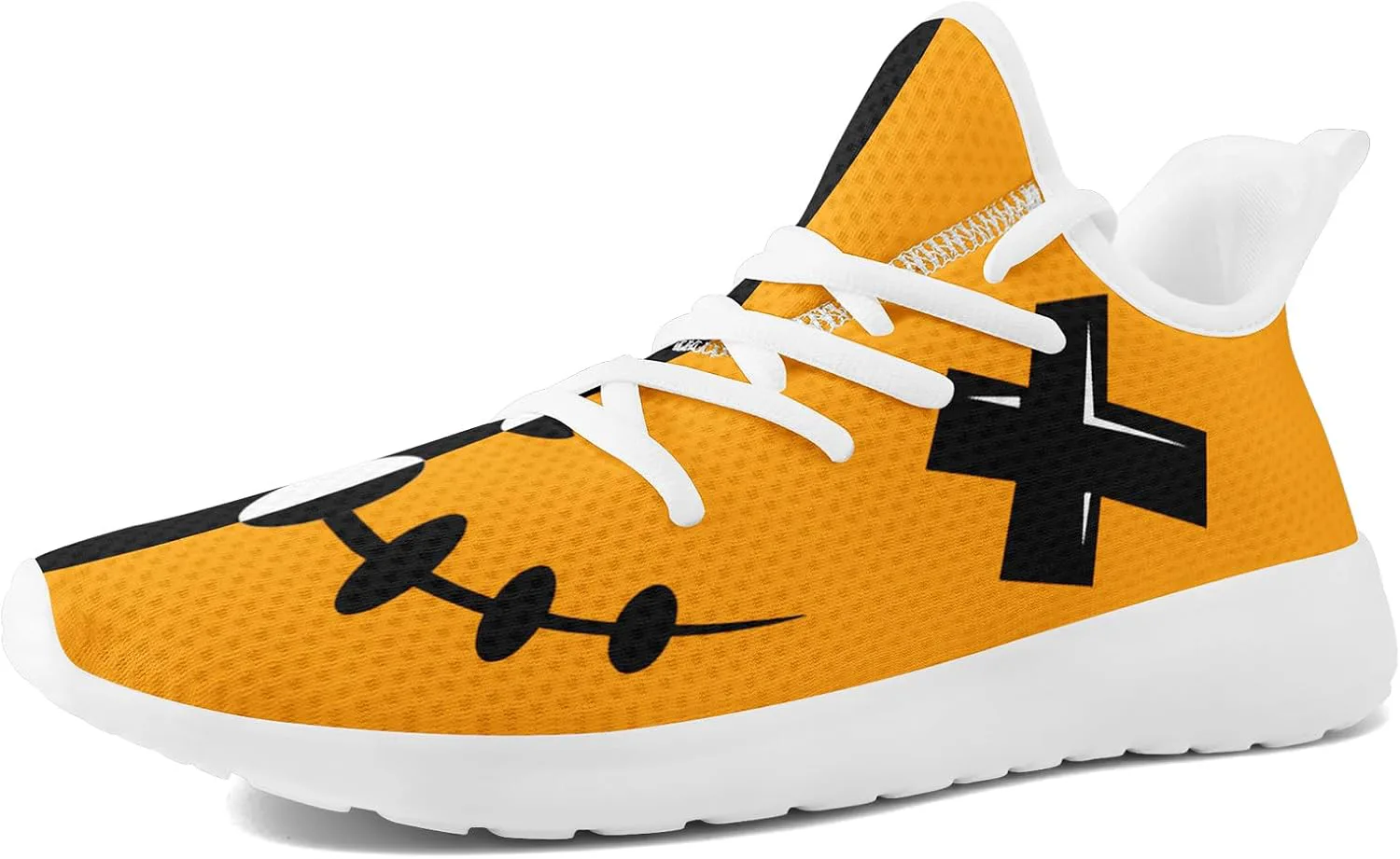 

Мужские кроссовки Skull Walking из сетчатого материала для бега по дорогам, легкие и дышащие, для тренировок, спорта, тенниса и ходьбы, хеллоуинские кроссовки Coolcustomize, черный/оранжевый