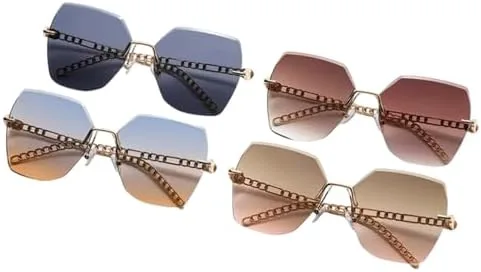 

Женские квадратные солнцезащитные очки без оправы 2027 года, модель с цепочкой, модные винтажные очки большого размера, защита от ультрафиолета UV400 MTZJH, One Color