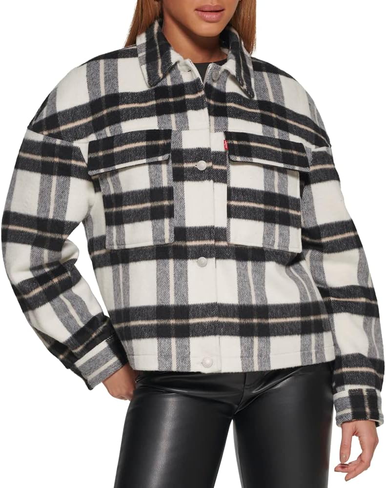 

Levi's Женская короткая куртка-рубашка из шерстяной смеси, Cream/Tan/Black Plaid