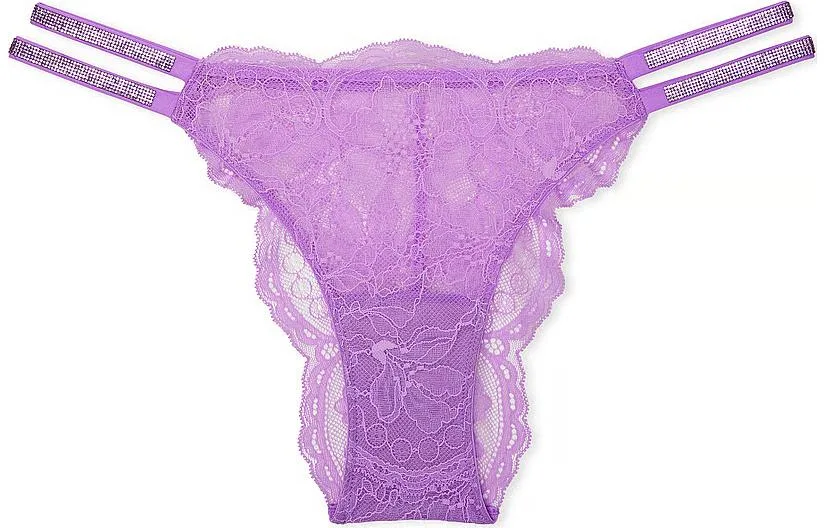 Victoria's Secret PINK/VERYSEXY бразильские трусики на косточках с двойным блестящим ремешком и кружевом, 1 шт, фиолетовые