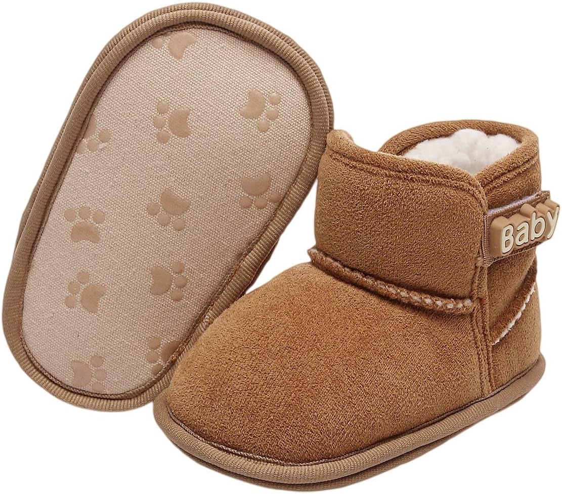 

Детские ботинки для девочек и мальчиков, нескользящие, зимние для новорожденных, теплые, на плоской подошве, повседневная обувь для прогулок для малышей YINNAGOO, Brown