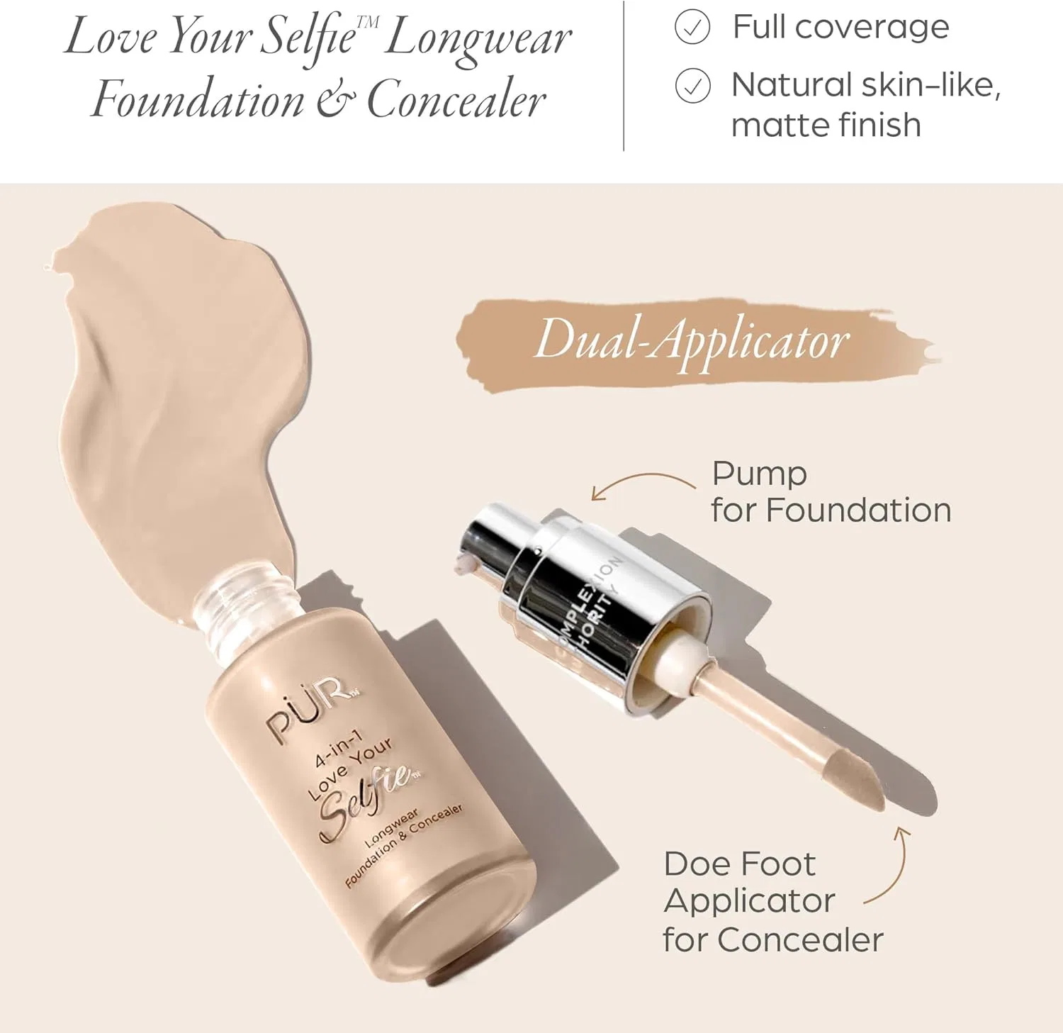 Тональный крем и консилер 4-в-1 Pür Minerals Love Your Selfie Longwear Foundation & Concealer, 30 мл, оттенок Ivory Beige — фото 2