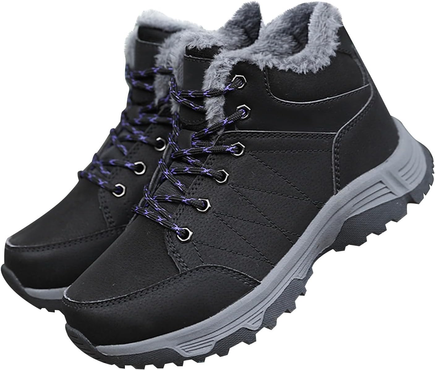 

Зимние спортивные кроссовки для женщин и мужчин, удобные хлопковые ботинки с противоскользящей подошвой, высокие на шнуровке, с хлопковой подкладкой, снегоступы до щиколотки Generic, черный