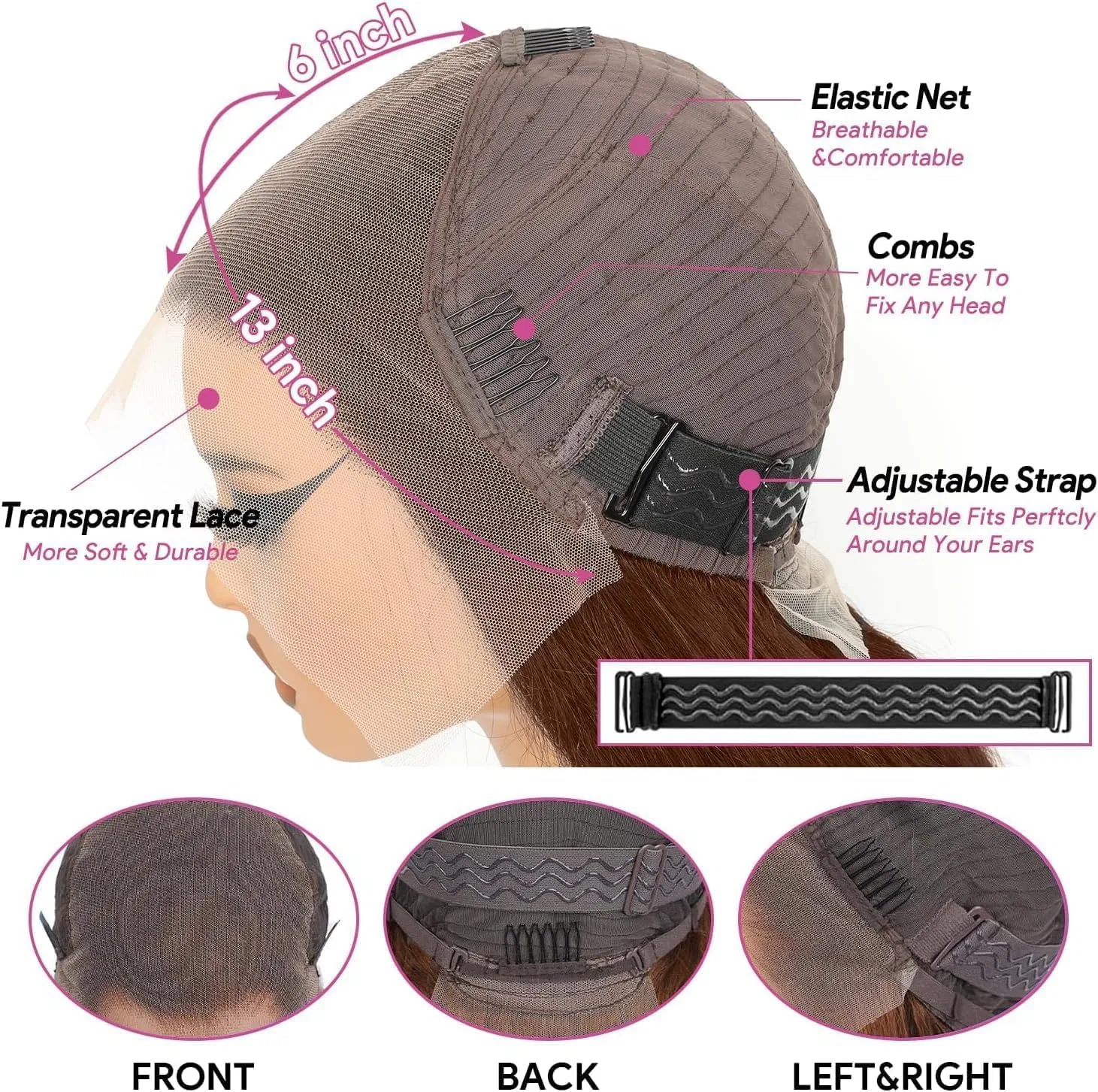 Парик из натуральных волос «Body Wave» с HD-сеткой, 200% плотности, коричневый, 13x6 дюймов Smilenice — фото 4