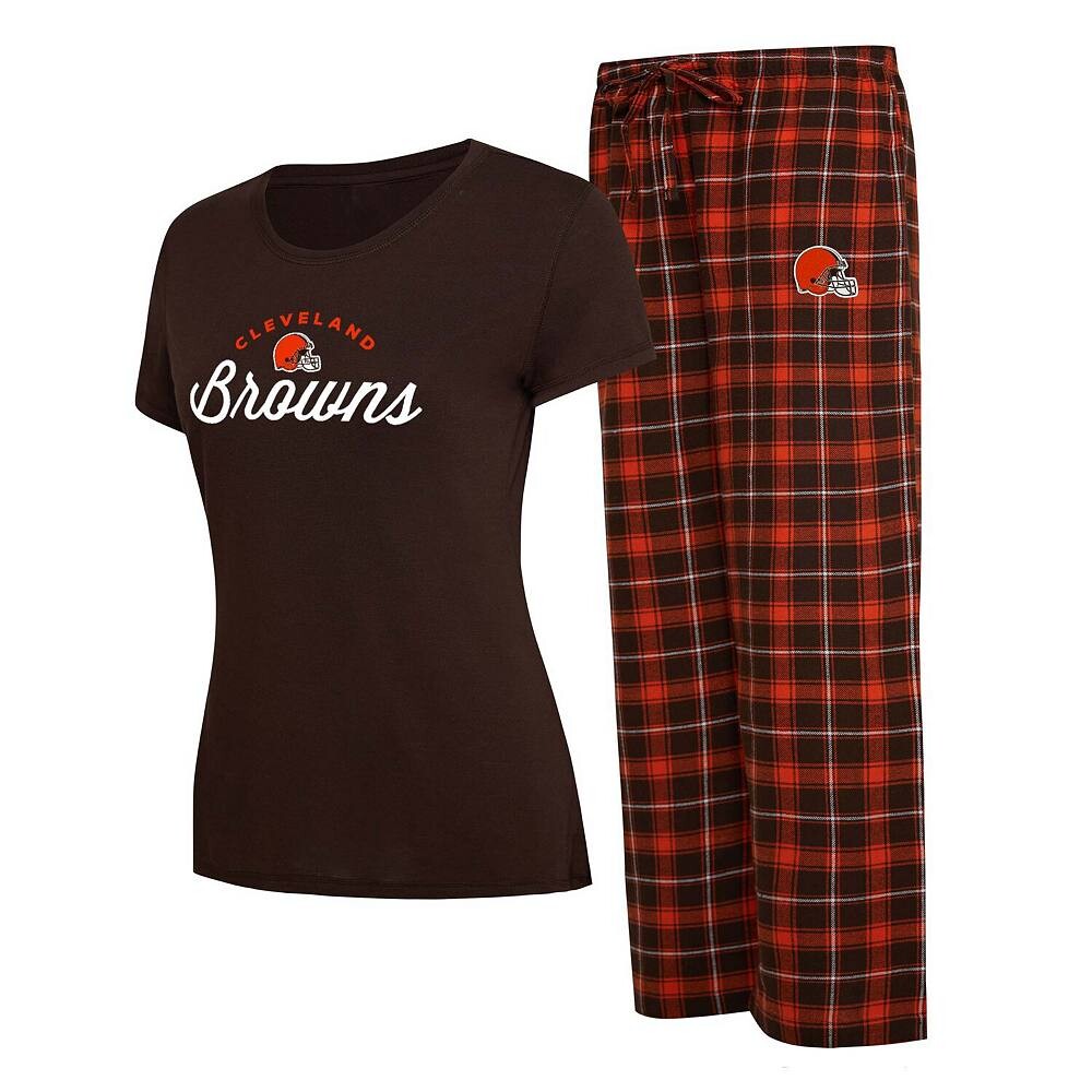 

Женский комплект для сна с коричневой/оранжевой футболкой Cleveland Browns Arctic и фланелевыми брюками Concepts Sport, цвет Brn Brown