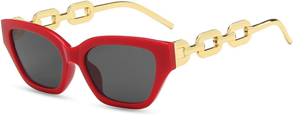 

Популярные модные солнцезащитные очки «кошачий глаз» для женщин, ретро-очки с цепочками для мужчин, панк-очки, солнцезащитные очки с защитой от УФ-излучения UV400 TKKTLLT, Red Gray