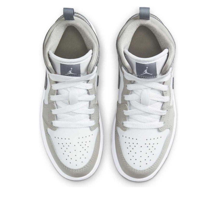 Кроссовки (PS) Air Jordan 1 Mid SE 'White Medium Grey Cool Grey', белый — фото 4