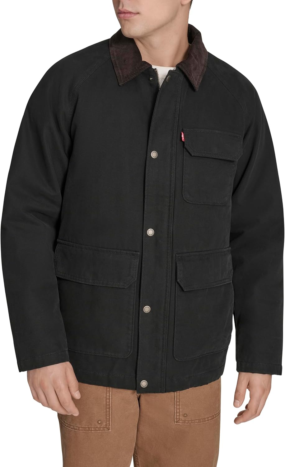 

Мужская хлопковая куртка Levi's Barn с вельветовым воротником, Black Canvas