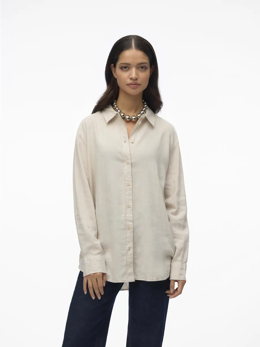 

Блузка-рубашка Vero Moda "VMLINN LINEN LS SHIRT WVN NOOS", высокое качество из льна, цвет Moonbeam