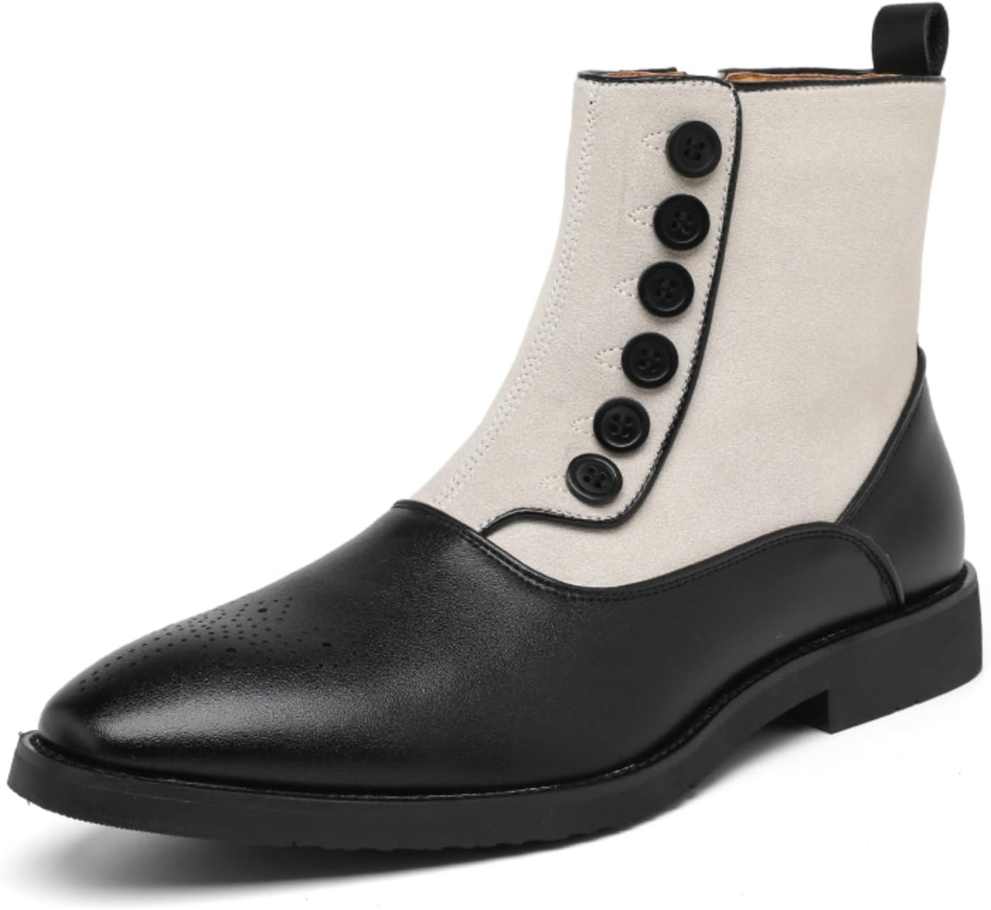 

Мужские ботинки челси из замши и кожи с пуговицами и боковой молнией, двухцветные ботильоны-броги, идеально подходящие для свадебного наряда, делового стиля, выпускного вечера и смокинга Lshwcift, белый/черный
