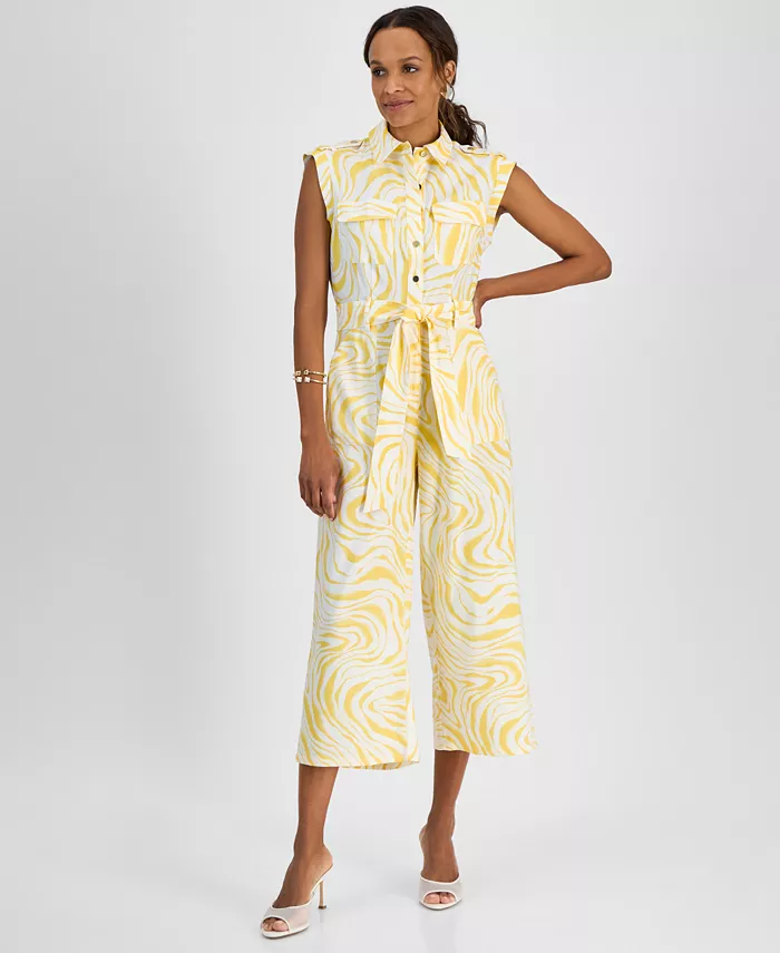 

Укороченный комбинезон в стиле utility из смесового льна с принтом I.N.C. International Concepts, мультиколор