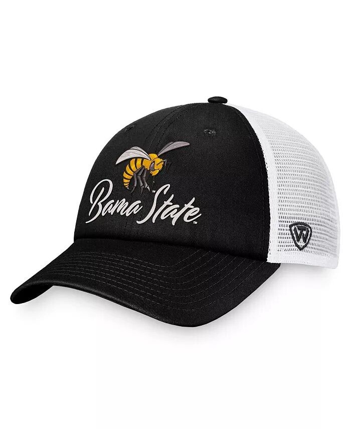 

Женская черно-белая регулируемая шляпа Alabama State Hornets Charm Trucker Top Of The World, черный