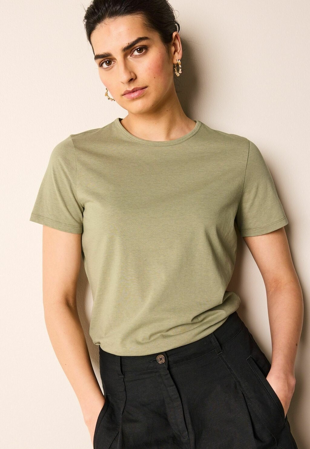 Базовая футболка The Everyday Crew Neck Rich Short Sleeve- Regular Fit Next, оливково-зеленая — фото 4