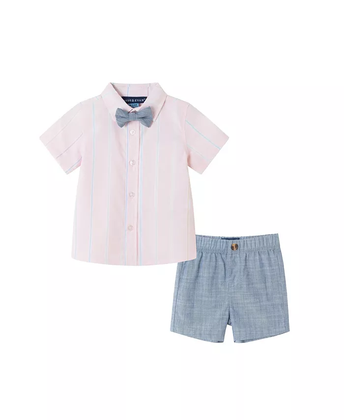 

Комплект для мальчиков: розовые полосатые шорты Oxford с бабочкой Andy & Evan, розовый