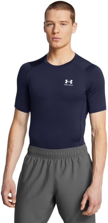 

Мужская компрессионная футболка с коротким рукавом HeatGear от Under Armour, Midnight Navy/White - 411