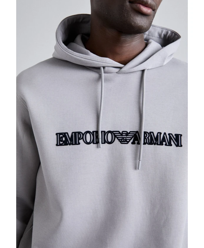 Худи с логотипом и бархатистым покрытием. Emporio Armani, серый — фото 3