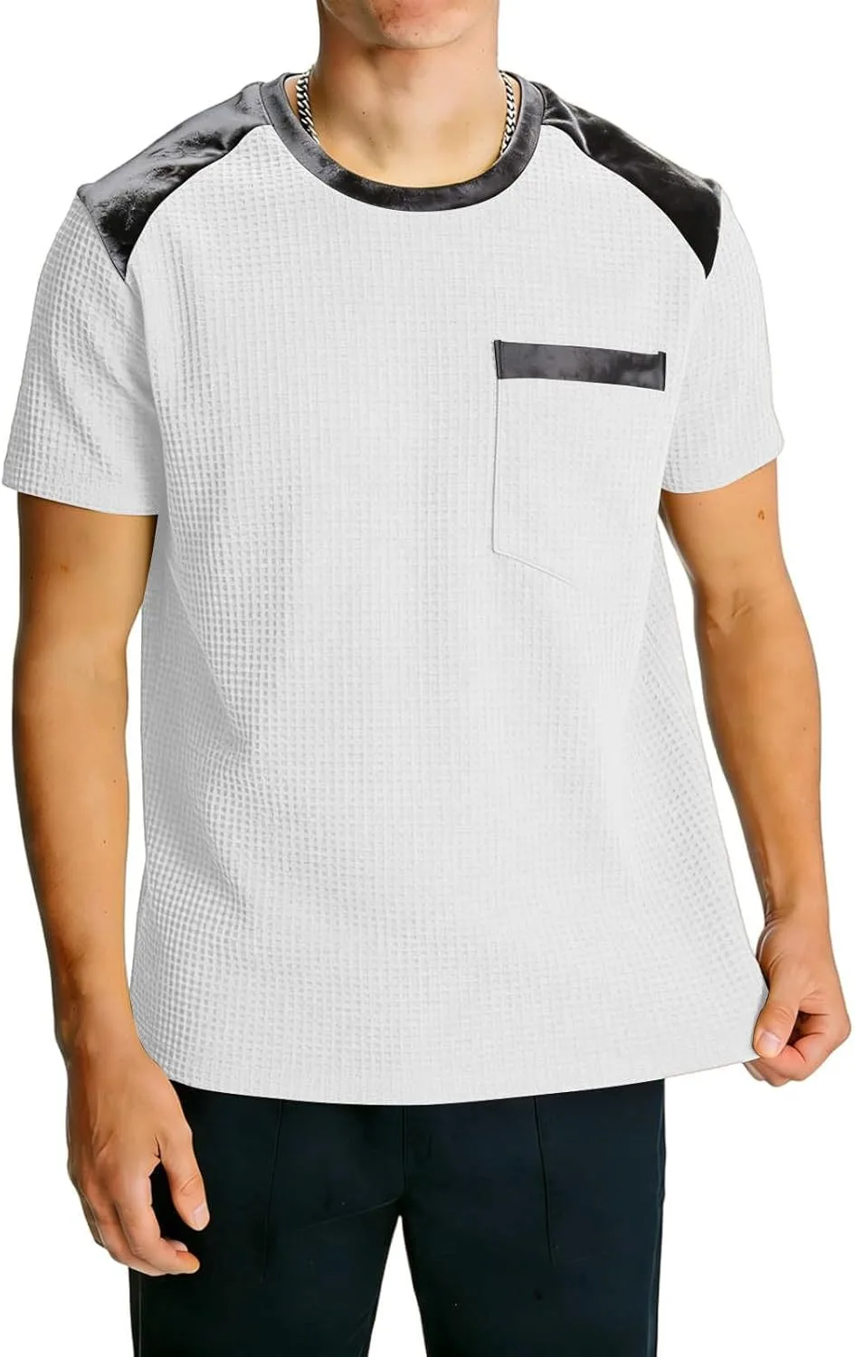 

Мужская футболка с карманом, цветной блок, вафельная ткань kuweot