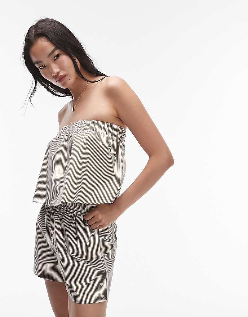 

Topshop – хлопковый топ без бретелек оливкового цвета в полоску
