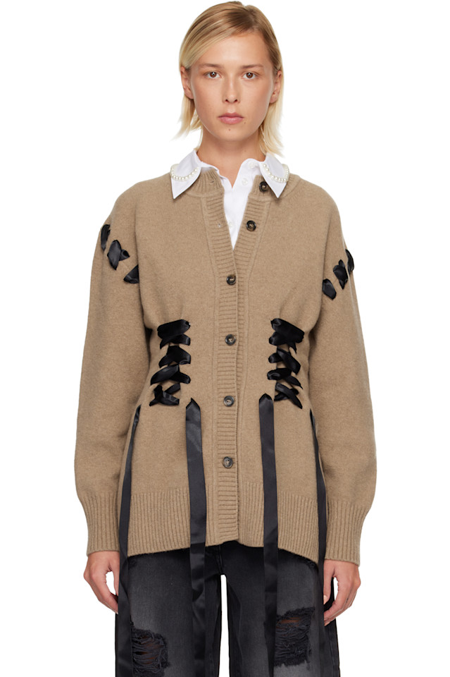 

Simone Rocha Корсетный кардиган бежевого цвета с рельефной лентой