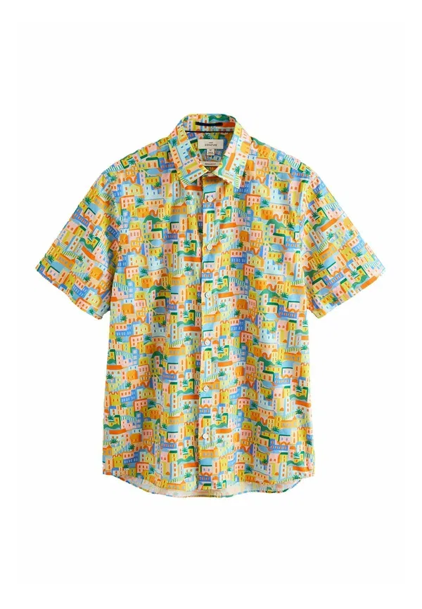 Рубашка Next Regular fit signature liberty short sleeve shirt, разноцветный городской пейзаж