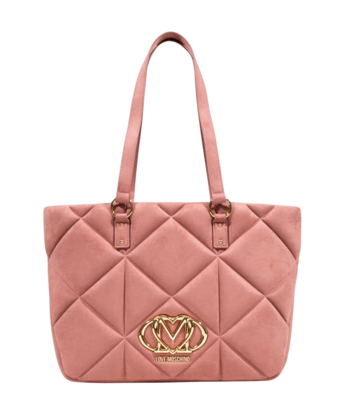 

Большая женская бархатная сумочка с ромбовидной стежкой. Love Moschino, розовый