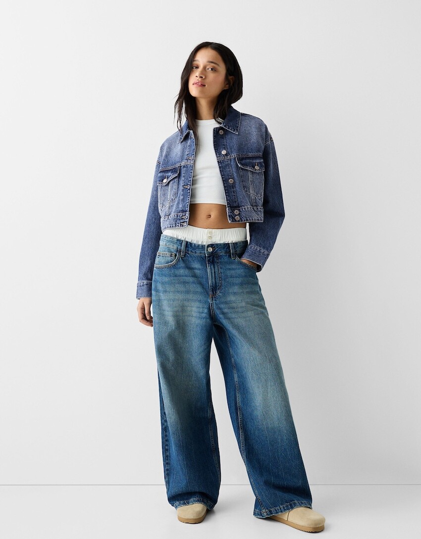 

Укороченная джинсовая куртка Bershka, синий