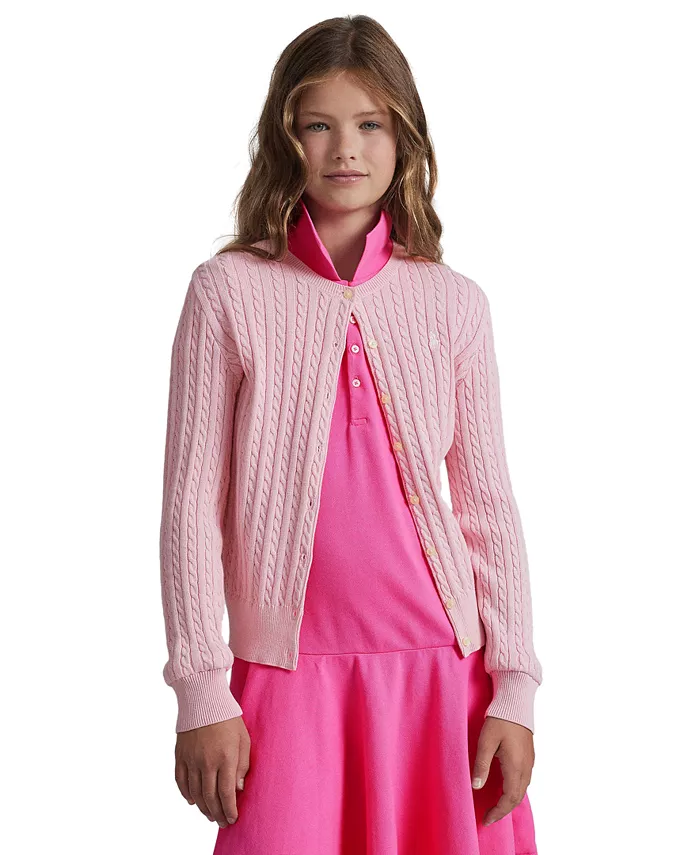 

Кардиган из хлопка с крупной вязкой Big Girls Polo Ralph Lauren, розовый