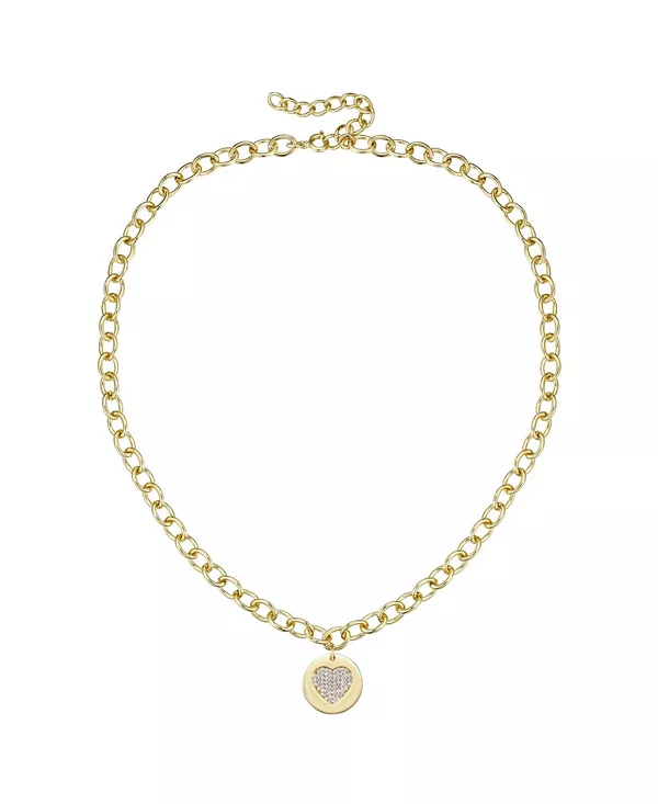 

Ожерелье с регулируемой цепочкой, покрытое 14-каратным золотом и кубическим цирконием, в форме сердца с подвеской-медальоном Rachel Glauber, gold