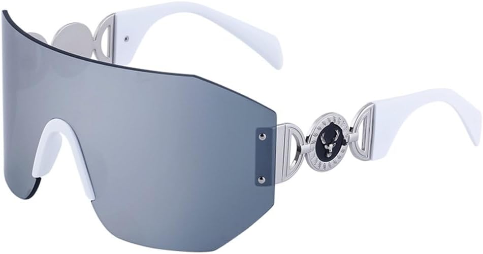 

Большие солнцезащитные очки-щитки для женщин, роскошные модные солнцезащитные очки без оправы для мужчин, трендовые солнцезащитные очки неправильной формы MUTYNE, C6 White Silver