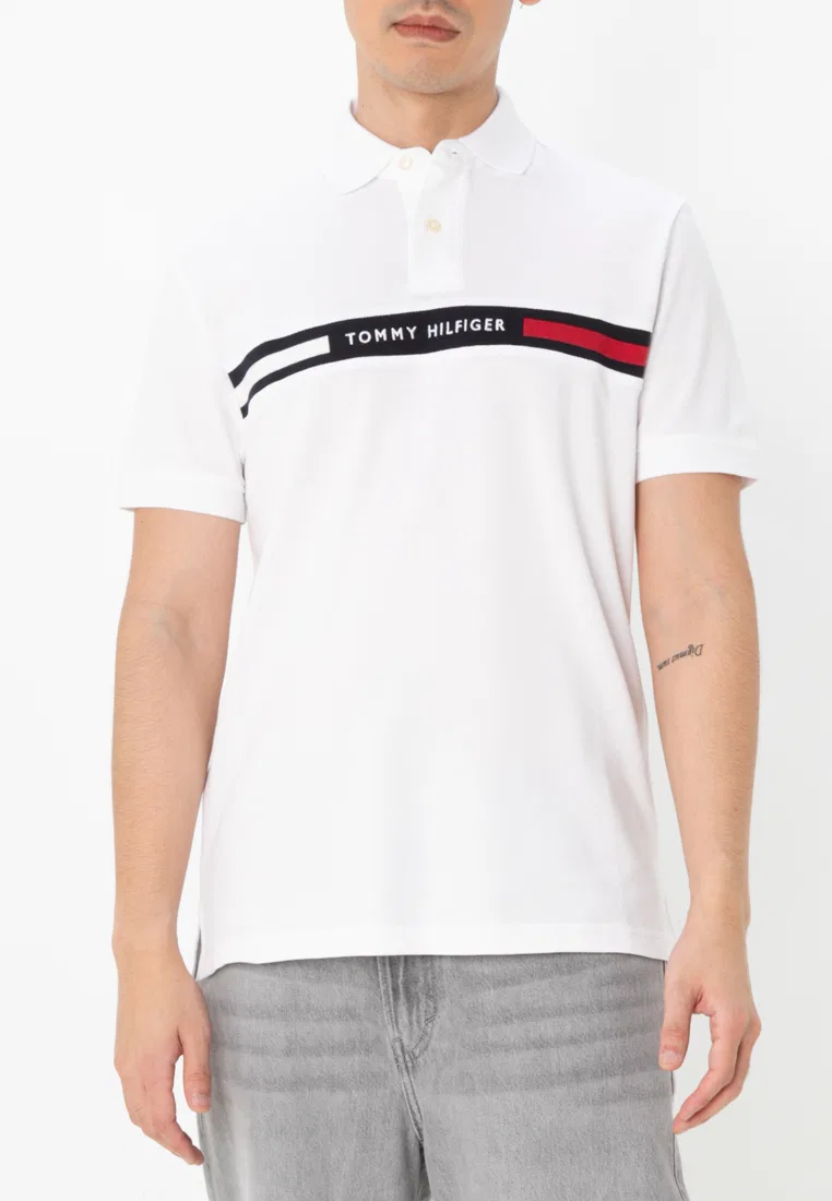 Поло Regular Fit с вышитыми полосками, Tommy Hilfiger, белый