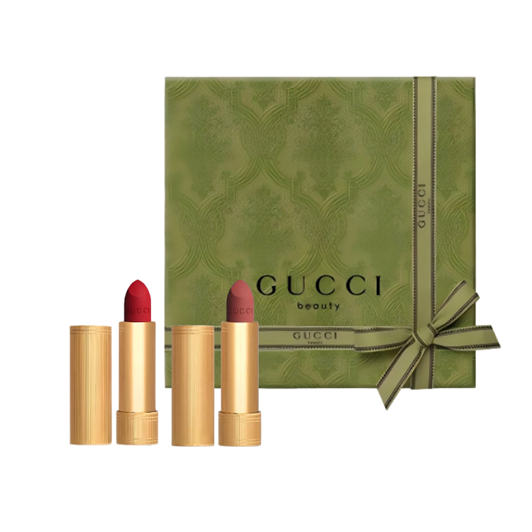 

Подарочный набор Beloved Elegance из двух помад: легко растушевывается и выравнивает тон кожи GUCCI, velvet mist #25+velvet mist #208