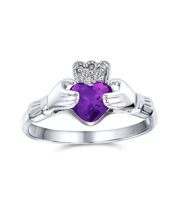 

Кольцо с изображением сестры женского студенческого общества, лучшей подруги, кельтского ирландского союза, с фианитами, короной и сердцем, кладдахское, стерлинговое серебро 925 пробы Bling Jewelry, purple