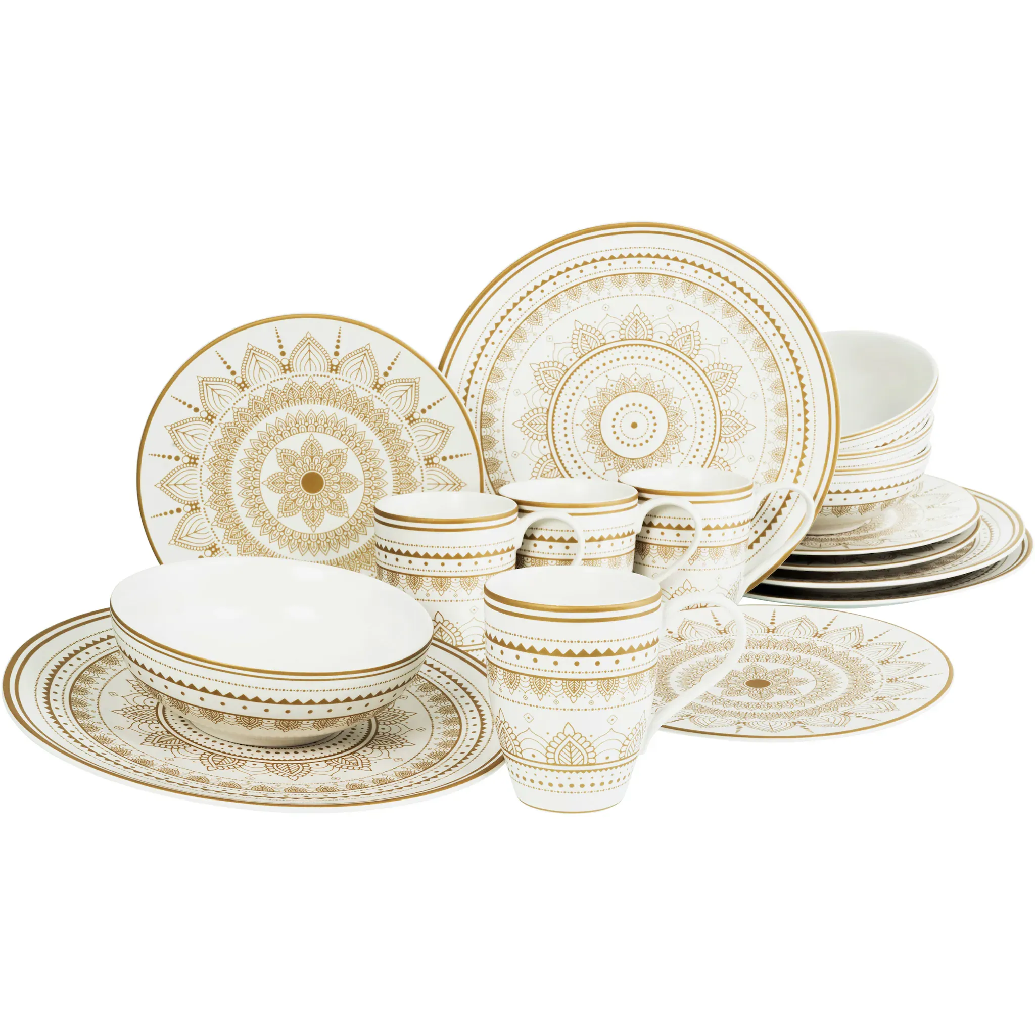 

Комбинированный сервиз CreaTable "Mandala Gold", (набор, 16 предметов, кофейный сервиз и обеденный сервиз в наборе, на 4 персоны), сервиз, золотистые восточные мотивы, 16 предметов, на 4 персоны, цвет weiß/goldfarben