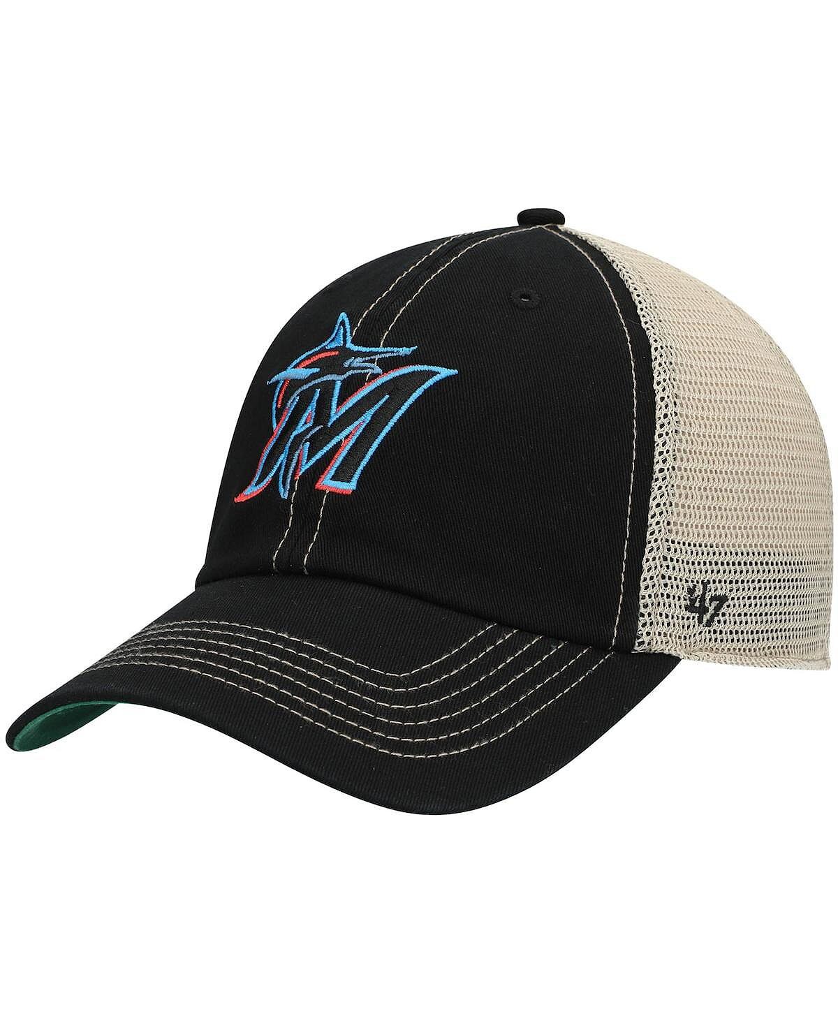

Мужская черная кепка Miami Marlins Trawler Clean Up Trucker Snapback '47 Brand