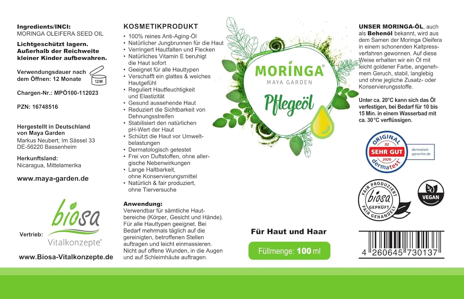 Масло моринги холодного отжима 100 мл от Moringa Maya Garden Moringa Maya Garden — фото 2