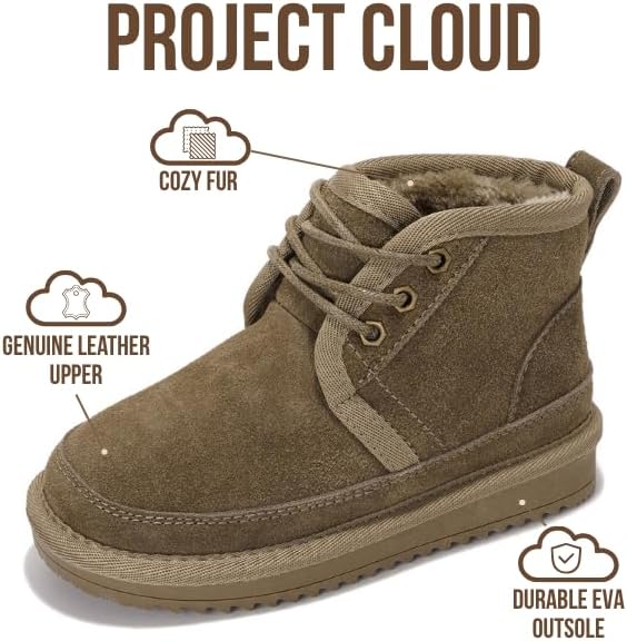 Детские ботинки Project Cloud из 100% натуральной кожи - легкие ботинки на меховой подкладке для девочек и мальчиков с стелькой из пенной памяти - нескользящая зимняя обувь для детей (Nevada), Taupe Suede — фото 2