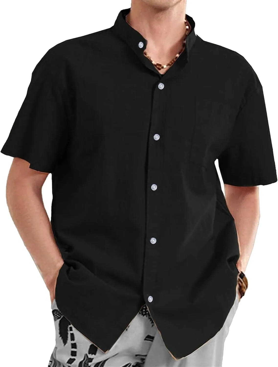 

Мужская льняная рубашка с карманом на пуговицах VgueElegc