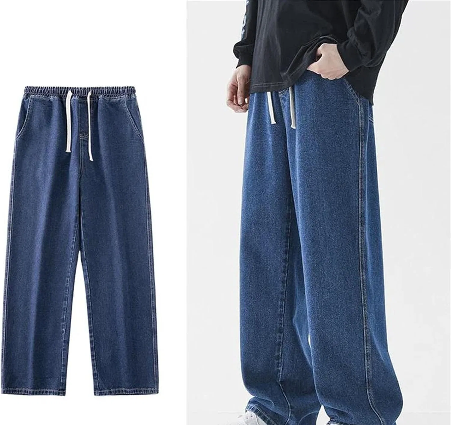Джинсы свободные Baggy Wide Leg, Grinding White Blue — фото 2