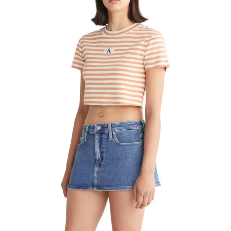 Футболка CALVIN KLEIN женская цвета слоновой кости и тропического апельсина — фото 3