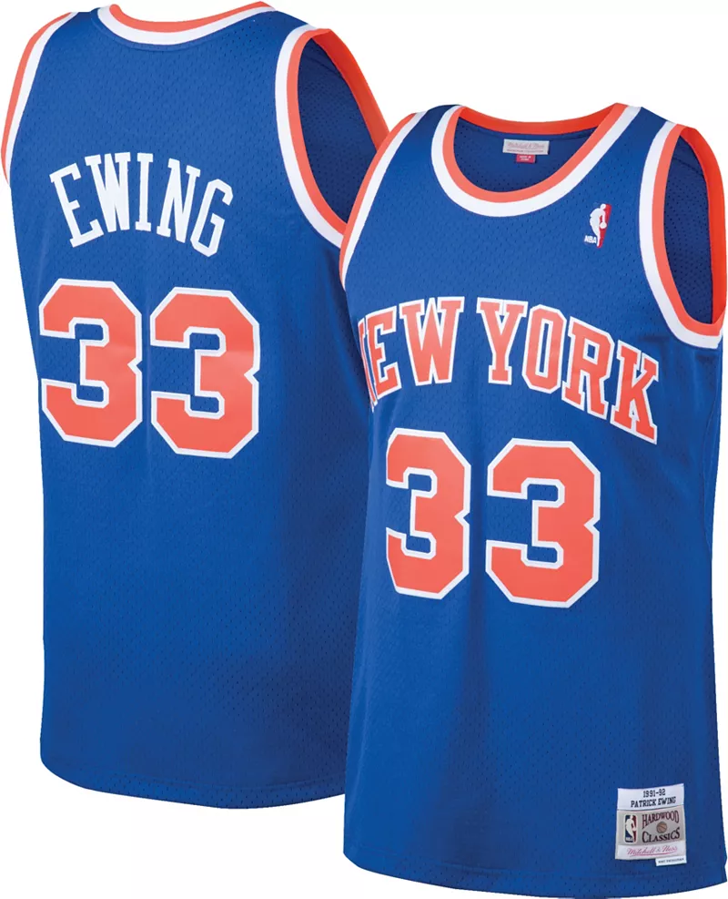 

Мужская футболка Mitchell & Ness New York Knicks Патрик Юинг № 33 синего цвета из твердой древесины Classics Swingman