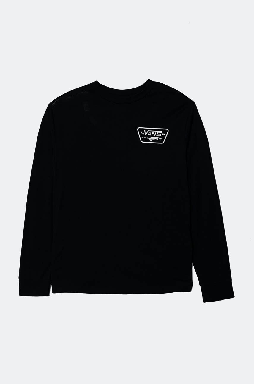 

Детская хлопковая футболка Vans с лонгсливом и полной нашивкой на спине, черный