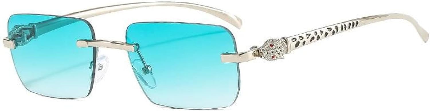 

Винтажные солнцезащитные очки без оправы, маленькие, для женщин и мужчин, роскошные, для путешествий и вождения, с металлическим рисунком в виде головы леопарда TVTBBVV, Green