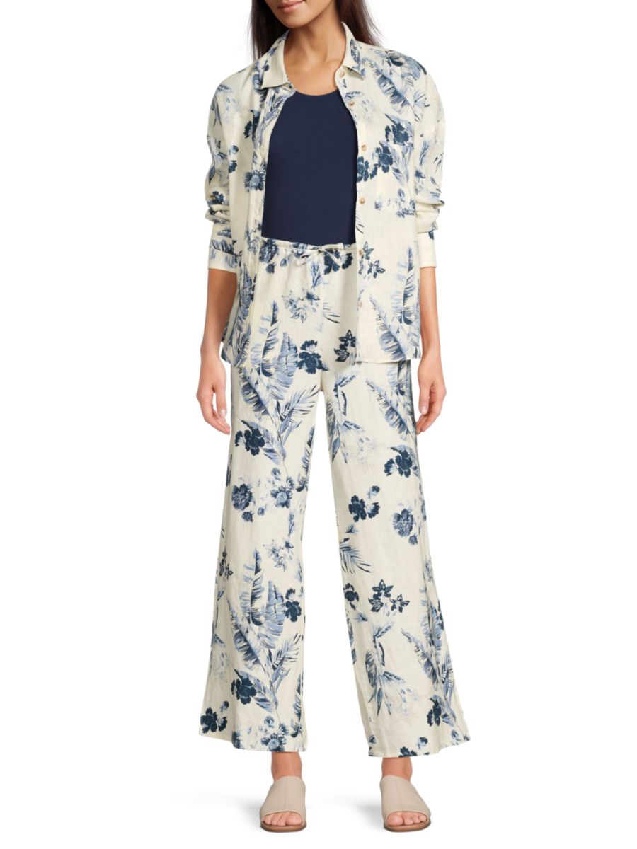 

Рубашка свободного покроя из 100% льна с цветочным принтом Saks Fifth Avenue, цвет Floral Blue