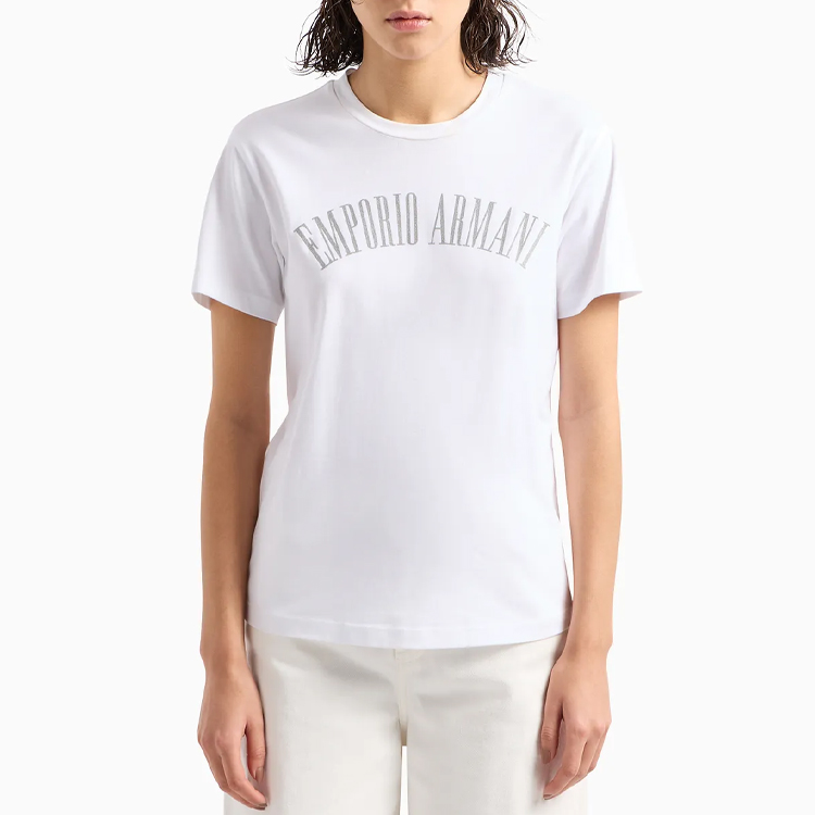 Футболка Asv Organic с блестящим логотипом EMPORIO ARMANI, белый — фото 4
