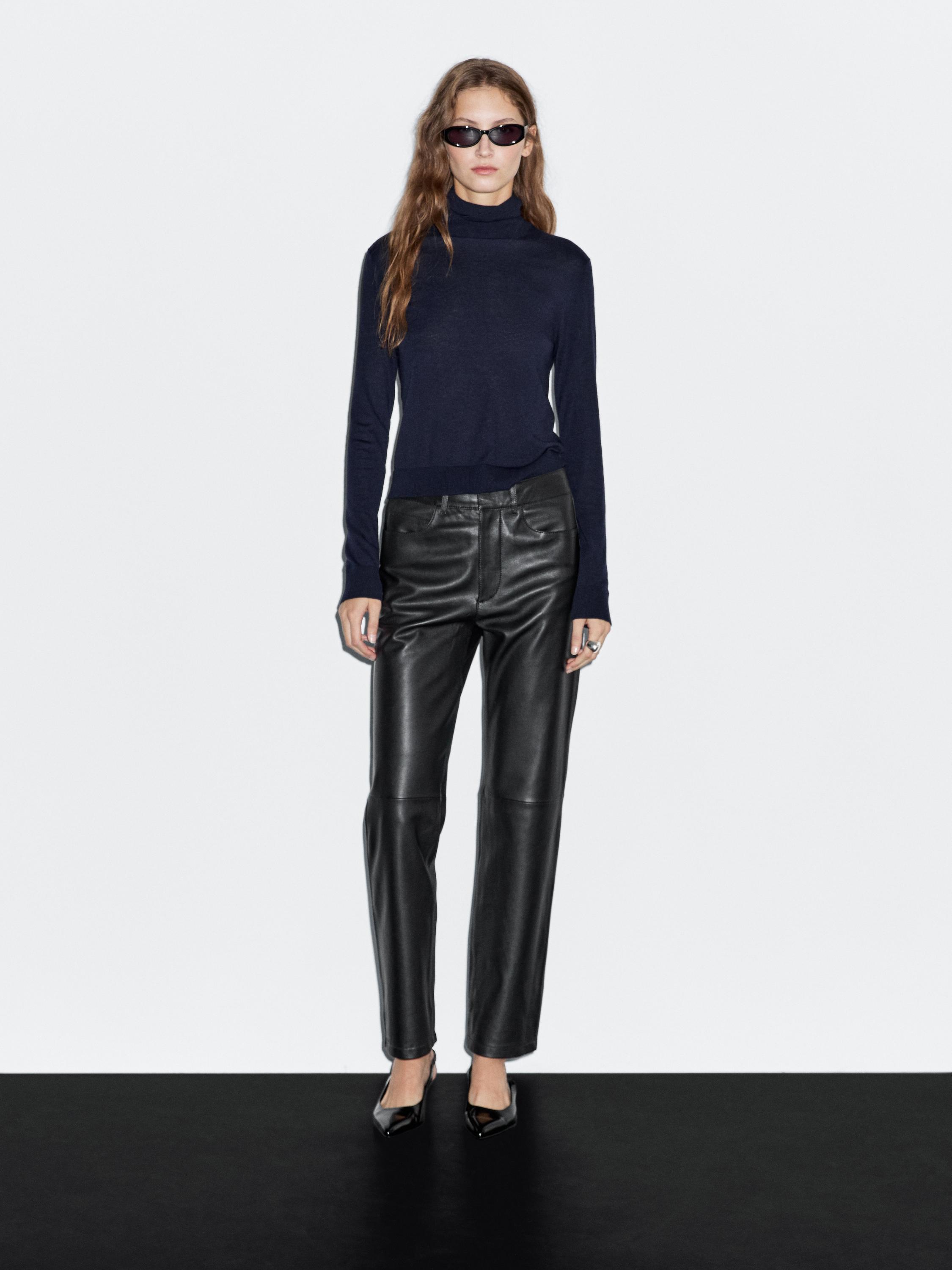 

Брюки из кожи наппа с пятью карманами Massimo Dutti, черный