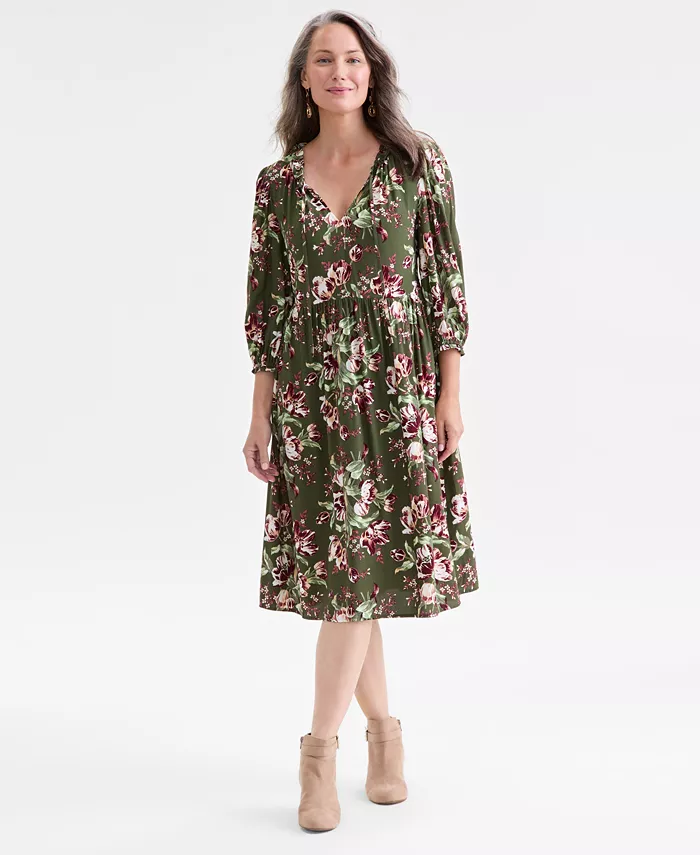 

Женское платье с принтом и рюшами на разрезе горловины Style & Co, зеленый